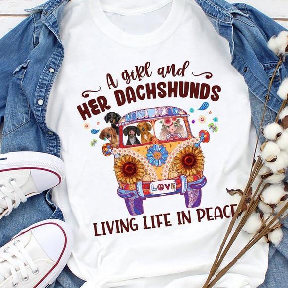 Dachshund Life In Peace Hippie Shirt - Picture 1 of 4